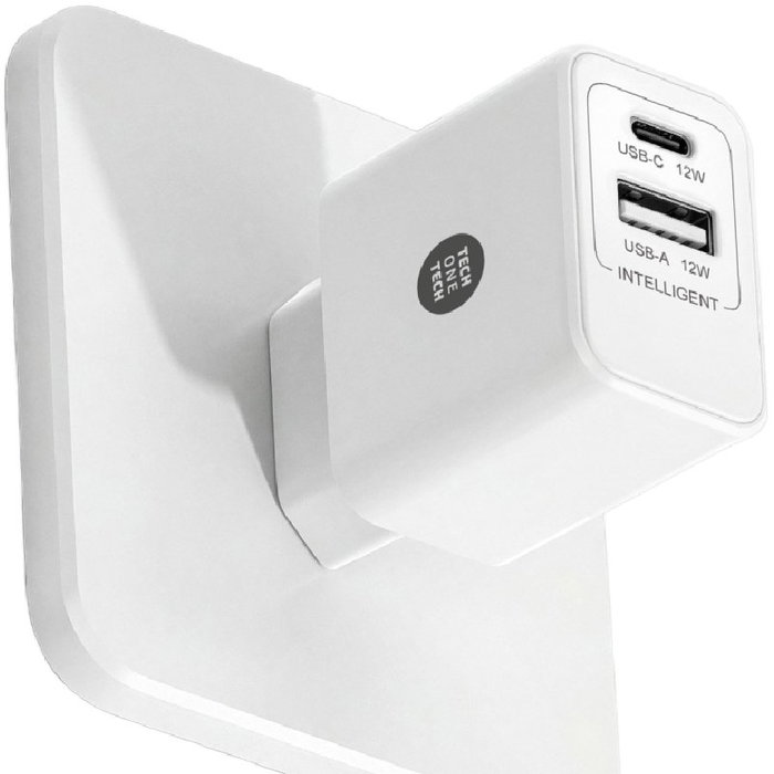 Tech One Tech Cargador de pared 12W con USB-A y USB-C Blanco TEC2904